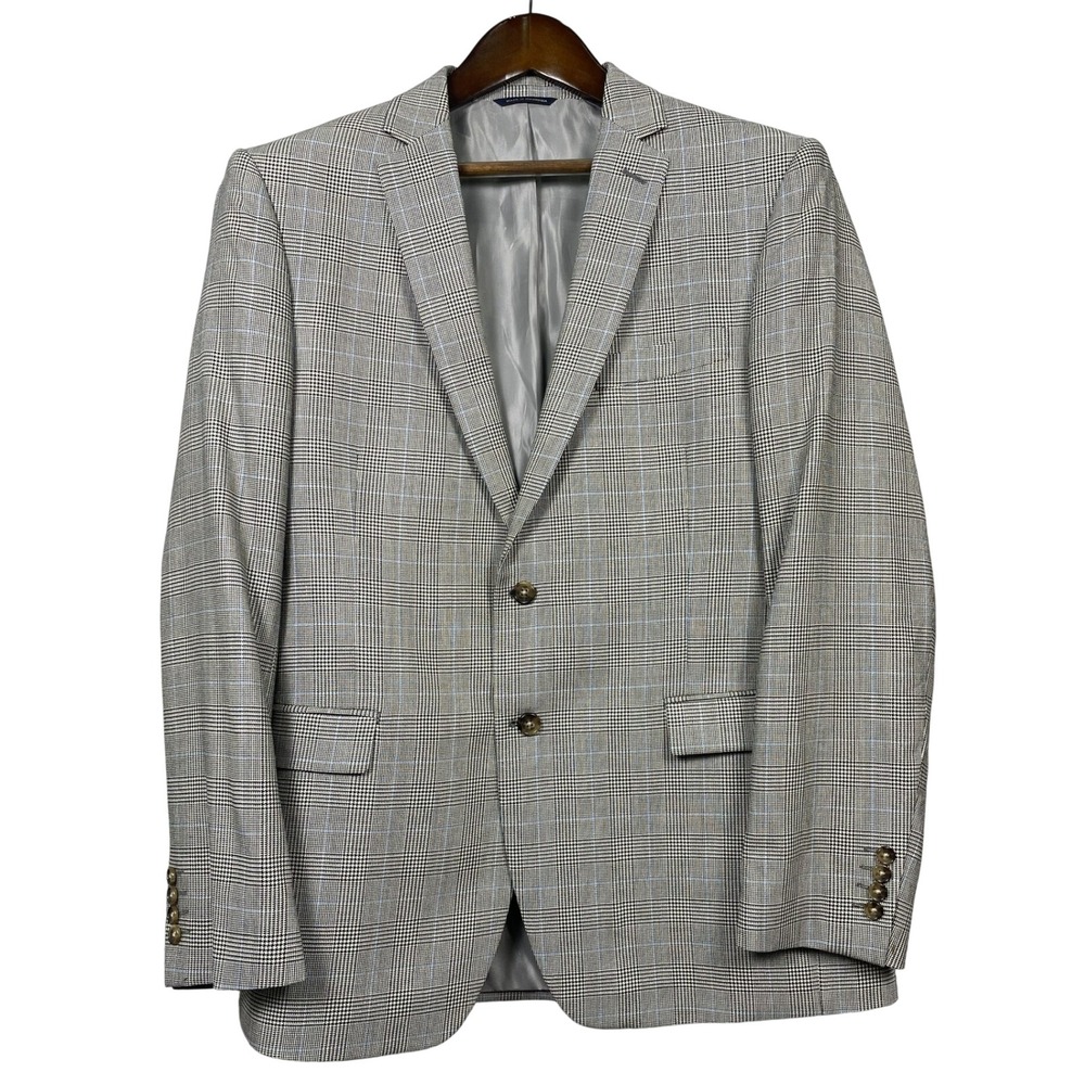 Ralph Lauren 2 Button Blazer Mens 44L Gray Plaid Silk Wool Dillard's Exclusive